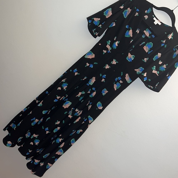 NWOT Topshop black flutter sleeve brushstroke midi dress Size 2 - Picture 3 of 7